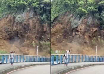 影／巨量土石從天而降！ 基隆潮境公園山崩畫面全錄下