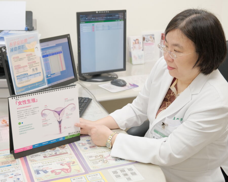 圖／亞東醫院婦產部生殖醫學科盧信芬主任以圖示方式，提供民眾專業且詳盡的取卵流程說明。（亞東醫院提供）