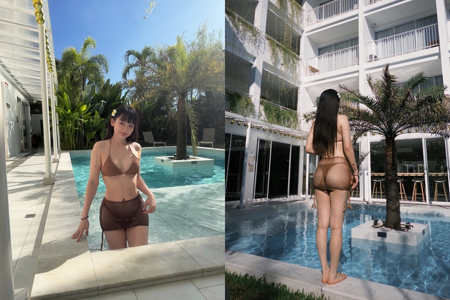 圖/洗菜近日曬出到泰國旅遊的照片,火辣比基尼讓粉絲看呆。(翻攝洗菜IG)