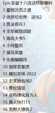 圖/網友在社群平台po出未經證實的Epic聖誕免費送遊戲名單。(翻攝 X)