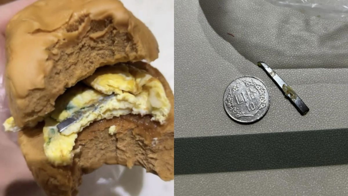 圖/高雄一男子深夜去豆漿店買饅頭夾蛋,結果竟發現其中夾剪刀刀片。(翻攝 Threads/ggggg_0730)