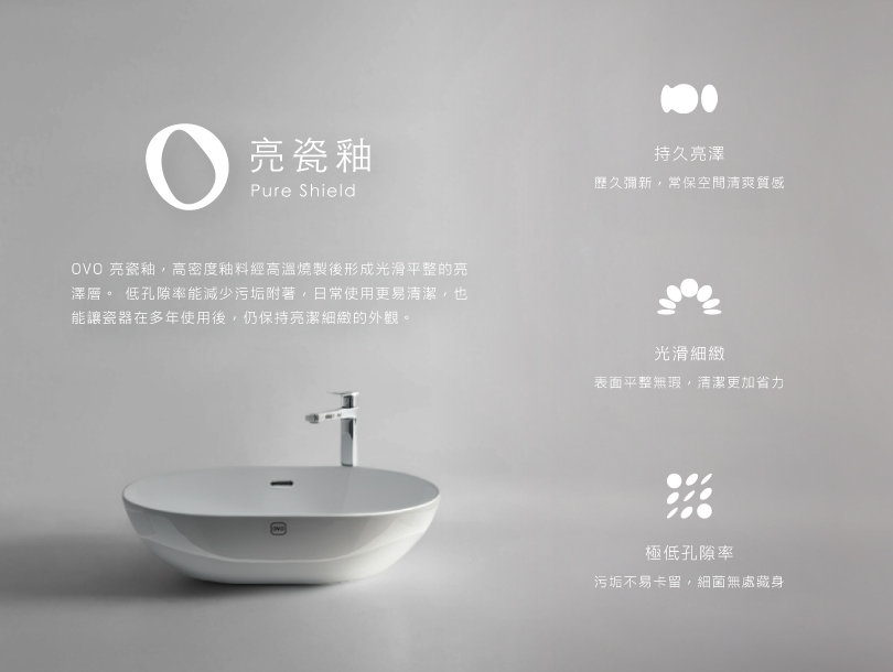 圖／OVO獨家「亮瓷釉」技術，天天使用好清洗，年年使用亮如新（OVO京典衛浴提供）