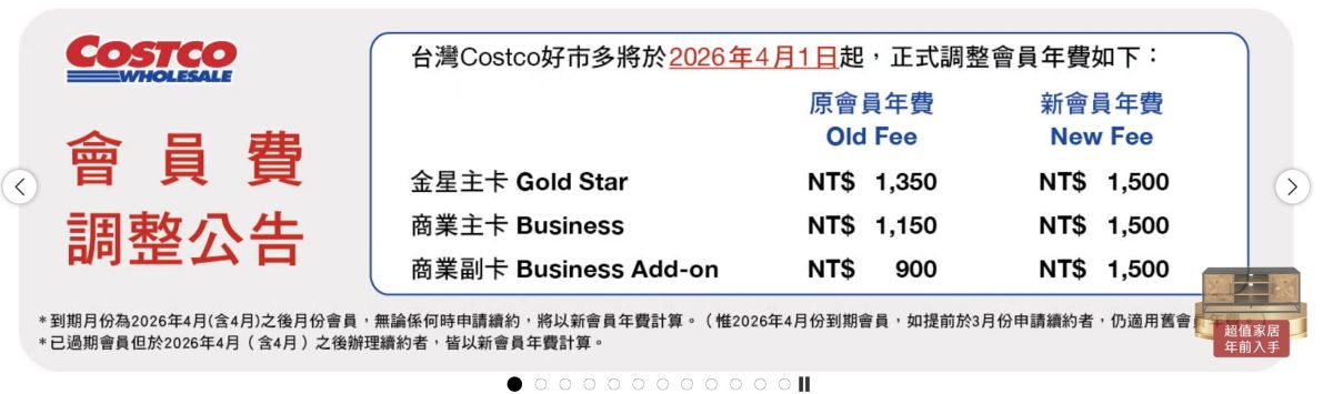 圖／好市多宣布自4月起調漲會員費。（翻攝 Costco官網）