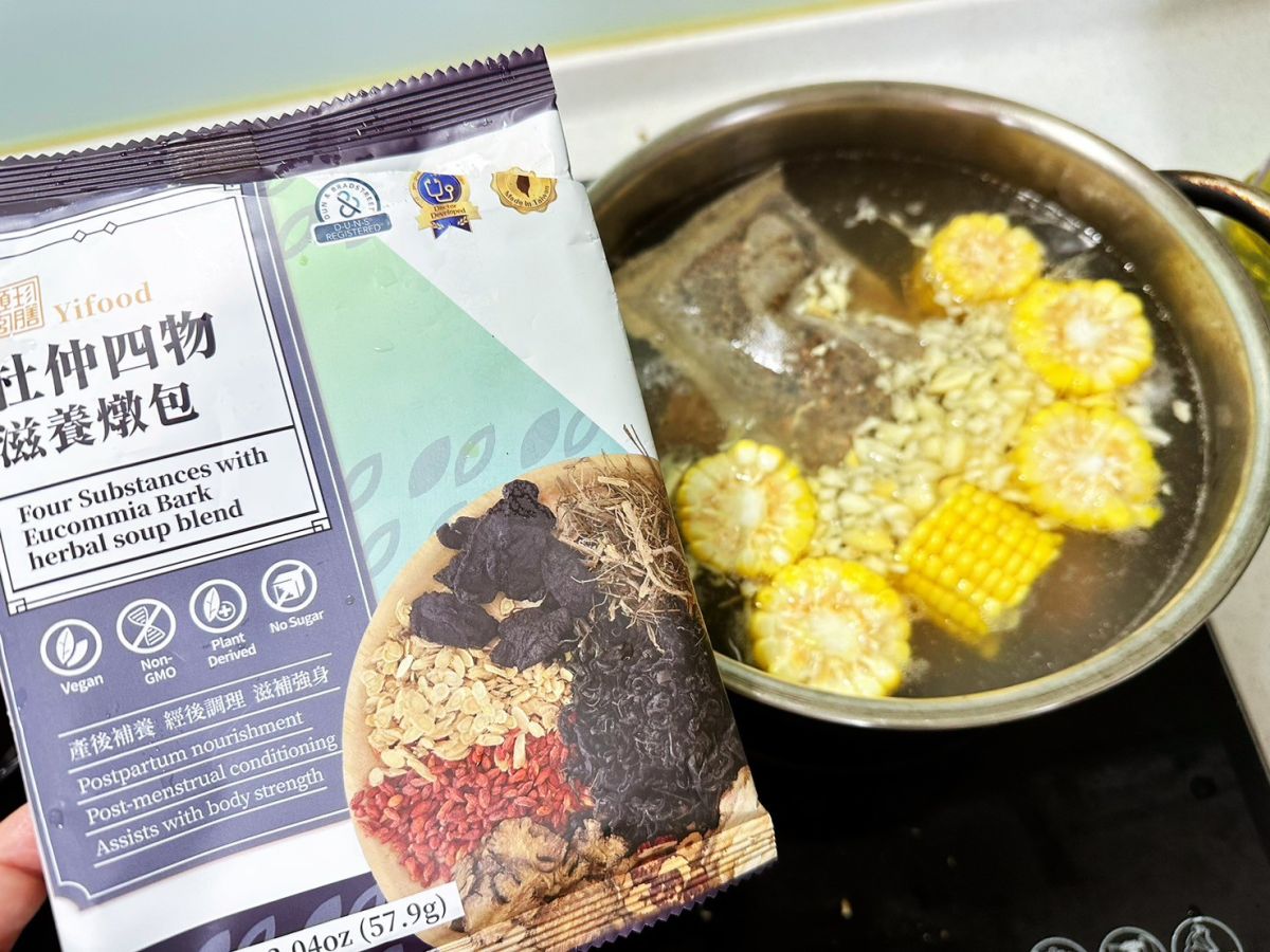 圖／選用杜仲四物滋養燉包，溫潤調補，一家大小皆可補。(頤珍宮膳 提供)