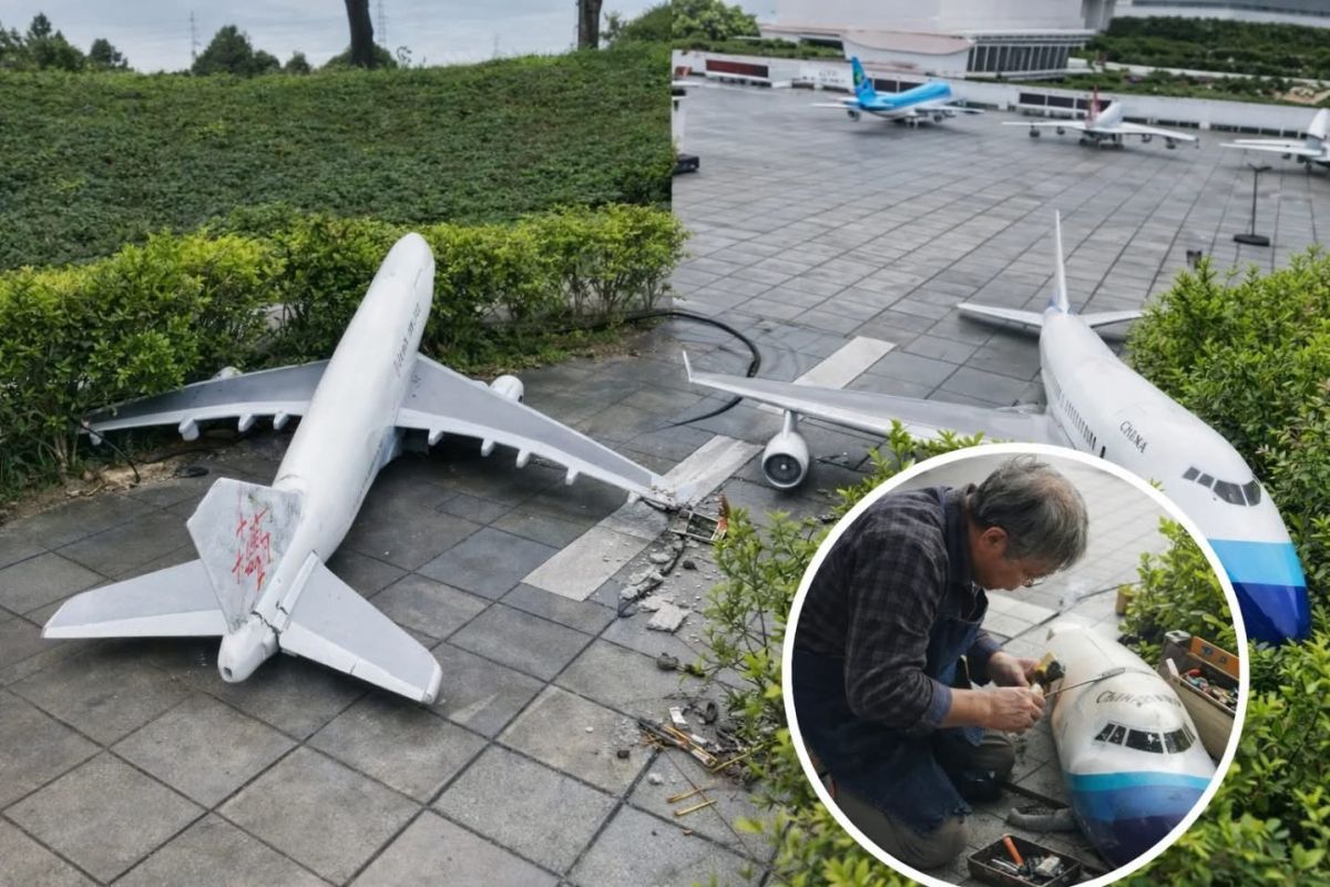 圖／小人國內的「桃園機場動態飛機」模型再度遭人為破壞。（翻攝自小人國主題樂園臉書）