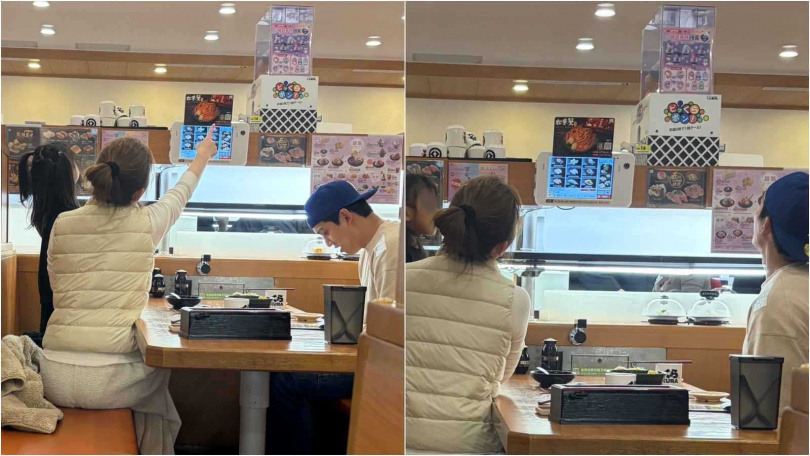 圖／為了逗女兒開心，許維恩、王家梁很認真在研究餐廳的扭蛋活動。（CTWANT 提供）