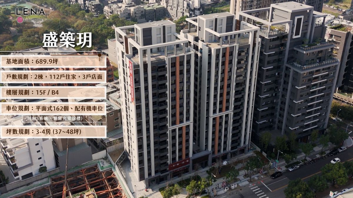 圖／「盛築玥」坐落北屯門牌，緊鄰機捷特區生活圈，擁有萬坪公園與大坑山景視野，基地約689坪、規劃2棟建築；產品以37~48坪、3~4房為主，鎖定家庭型自住客群。（翻攝 YT土地婆麗娜）