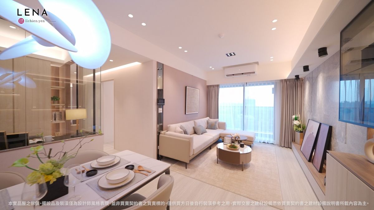 圖／「盛築玥」39坪3房實品屋。擁獨立落塵區，可設計中島吧檯空間，寬敞餐廳尺度、大面窗景引光入室，部分戶型享景觀大陽台。（翻攝 YT土地婆麗娜）