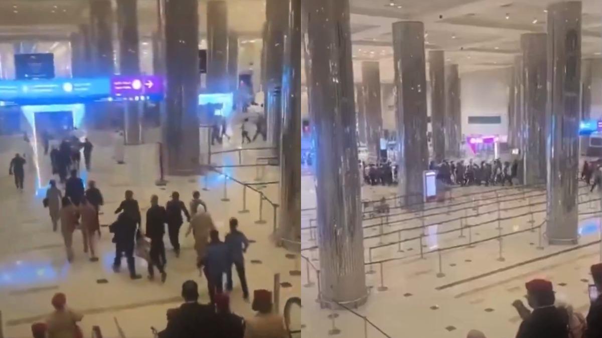 圖／杜拜機場疑似遭到伊朗襲擊，旅客倉皇逃離的畫面在社群媒體上流傳。（翻攝自X＠Osinttechnical）