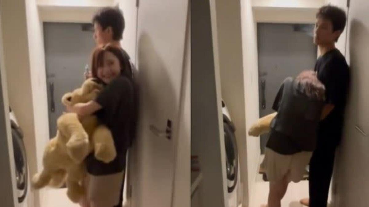 圖／影片中鈴木悠仁與鈴木久留美抱在一起，互動十分親暱。（翻攝 X）