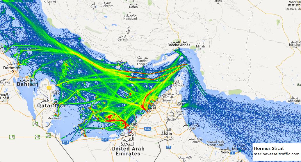 圖／荷莫茲海峽交通密度圖。（翻攝 shiptraffic）