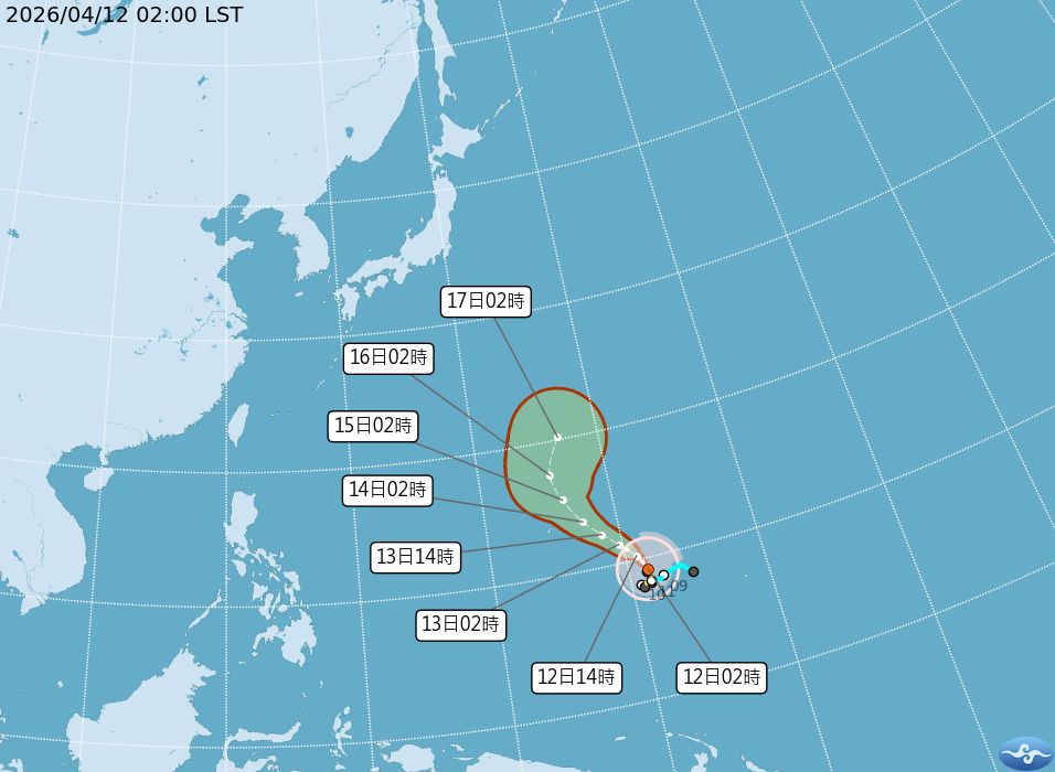 圖／最新颱風路徑潛勢預報圖。（氣象署提供）
