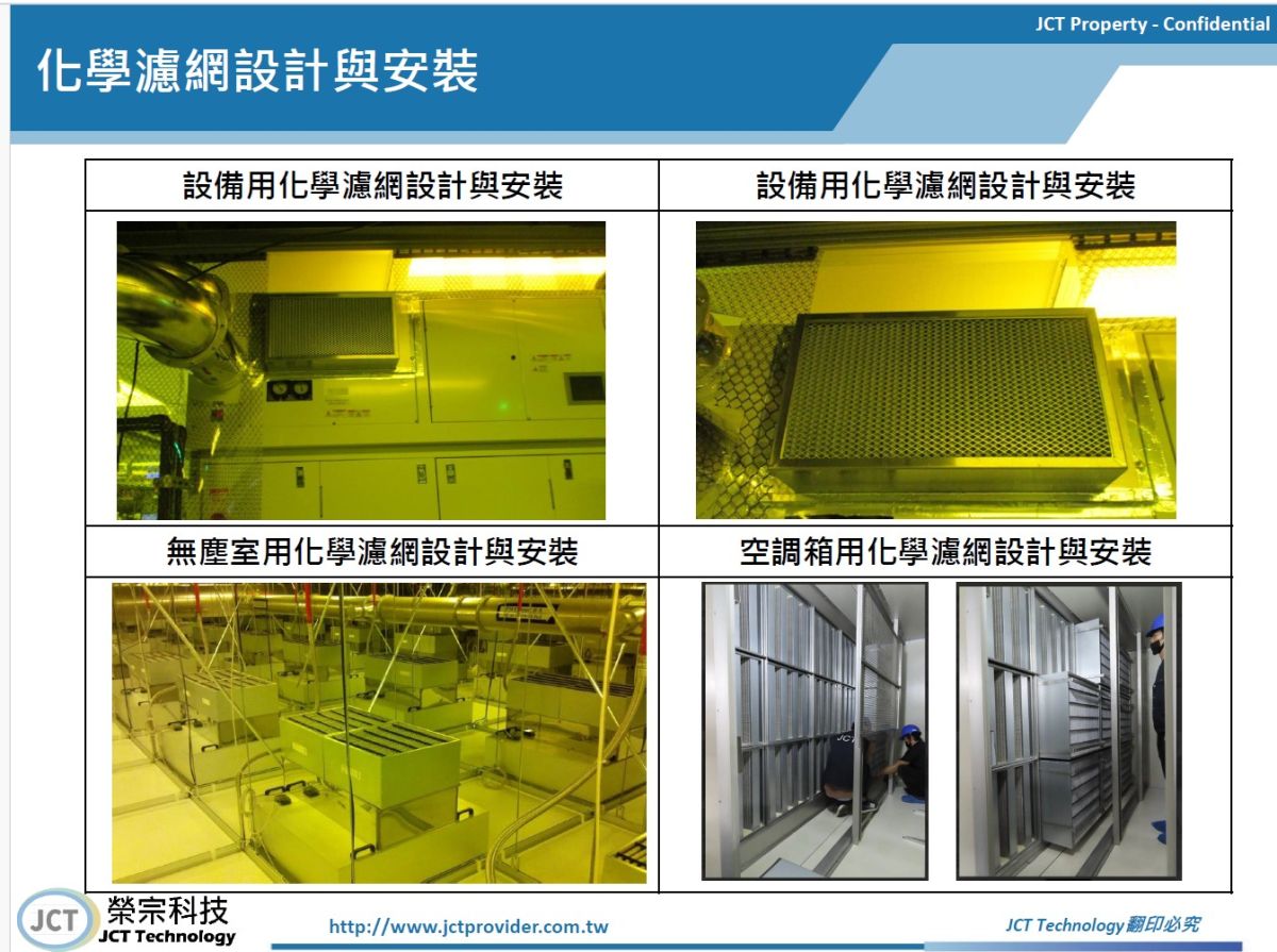 圖／無塵室用化學濾網設計與安裝（左圖）、空調箱用化學濾網設計與安裝（右圖）。（榮宗科技提供）