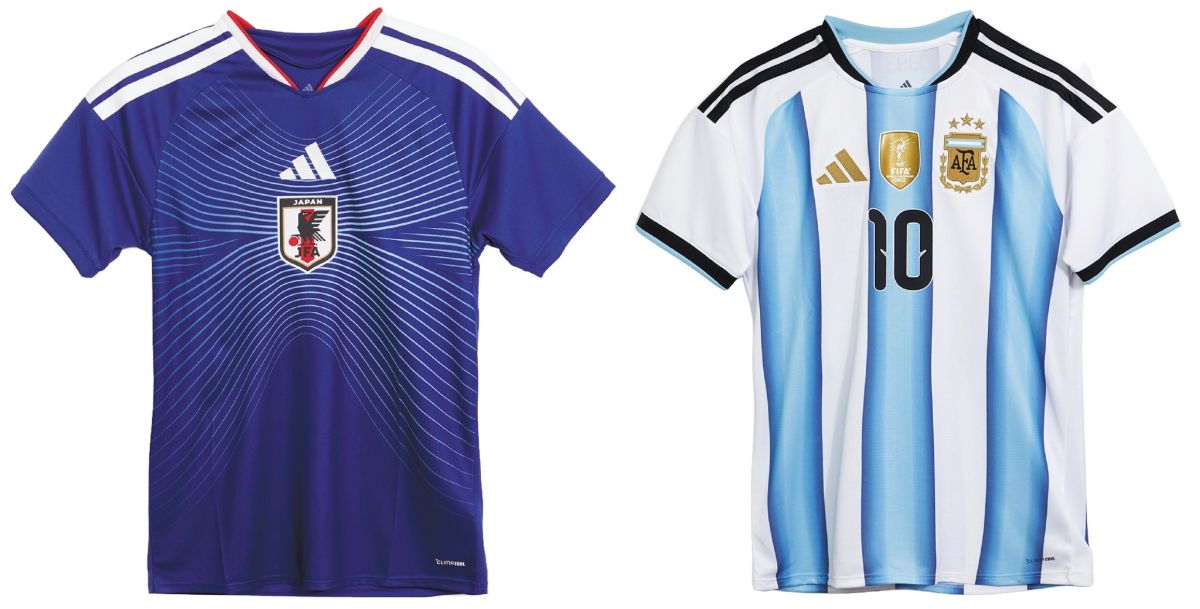 圖／adidas推出世界盃商品 (左)世界盃日本主場球衣 特價2,312元，(右)世界盃阿根廷主場球迷版梅西球衣 特價2,792元。（大葉高島屋提供）