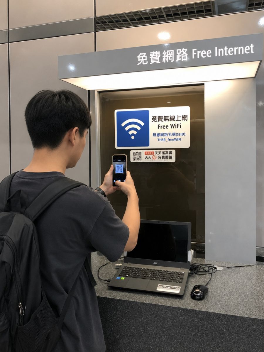 圖／旅客亦可於高鐵車站內上網台，掃描下載 HamiBook App 後，啟用定點閱讀，完成 GPS 定位確認。（春水堂科技提供）