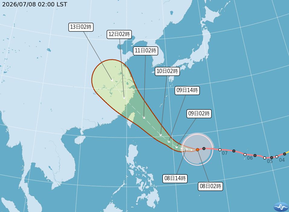 圖/最新颱風路徑潛勢預報圖。(氣象署)