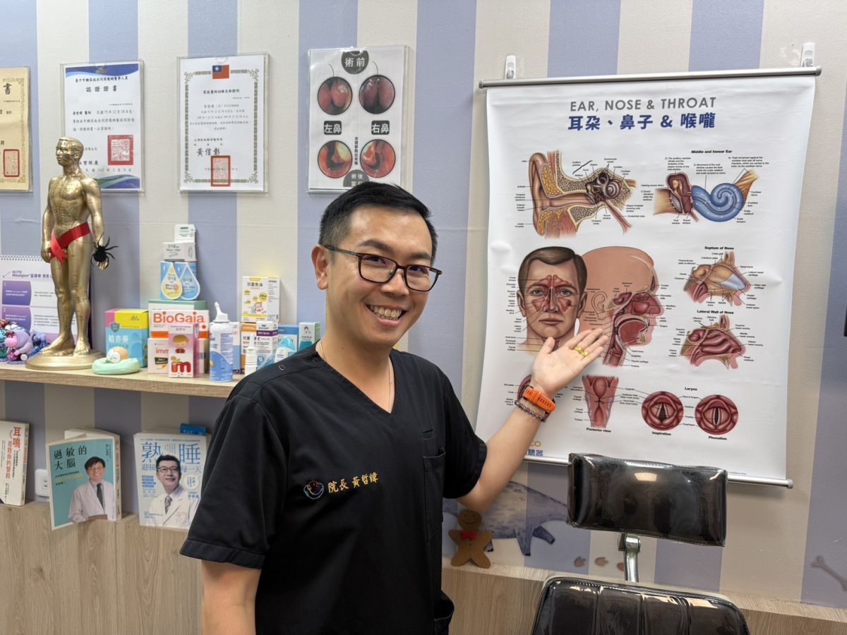 圖／醫師透過耳鼻喉解剖圖說明鼻腔構造，提醒鼻塞可能源自不同原因，應經專業評估找出真正病因。（黃哲緯醫師提供）